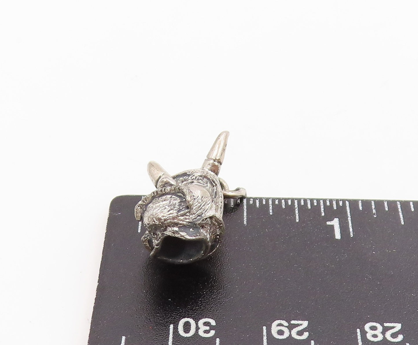 925 Sterling Silver Vintage Pendant Horned Helmet Warrior Head Charm PT25375