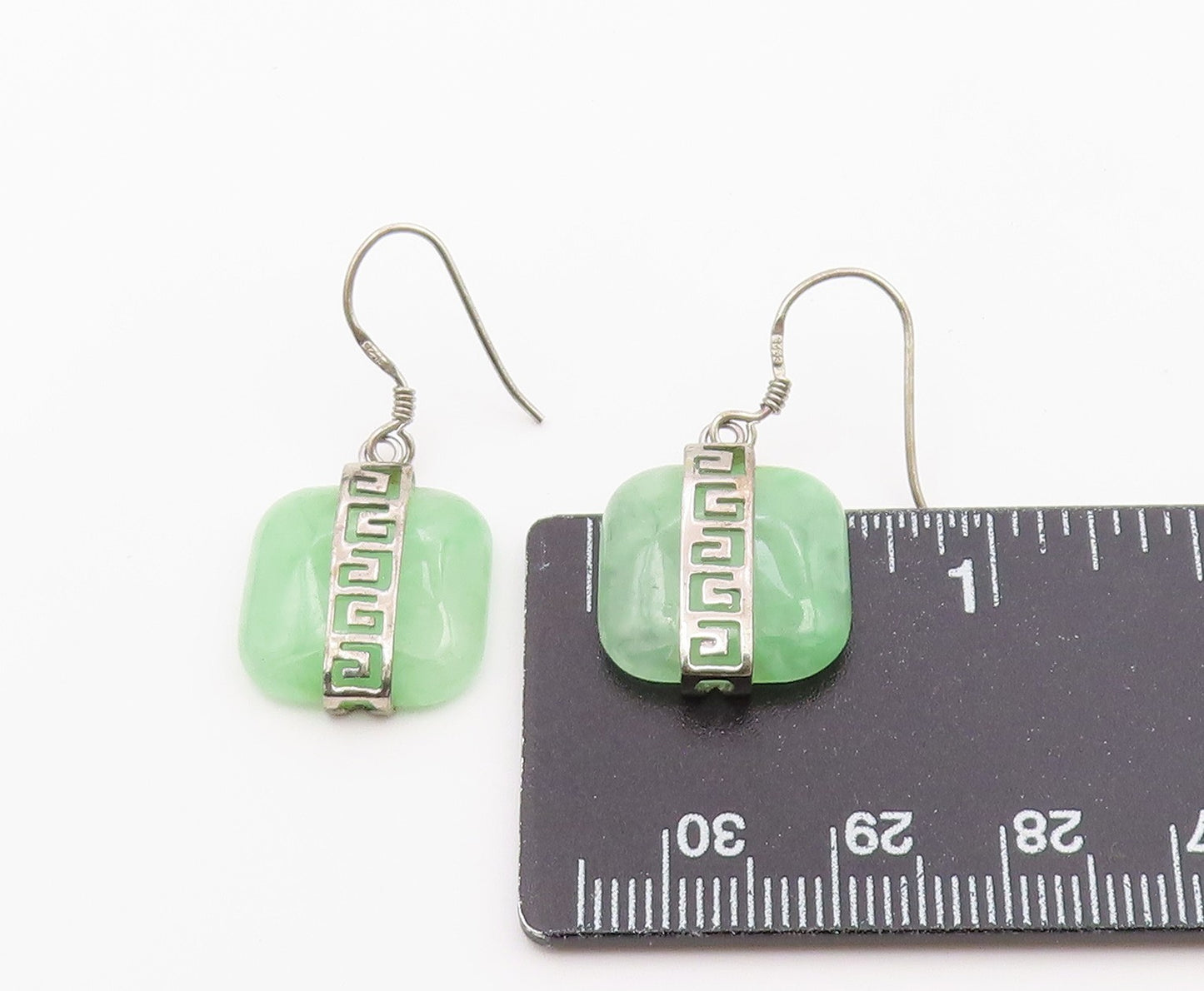 925 Sterling Silver Vintage Earrings Modernist Jade Geometric Dangles EG14427