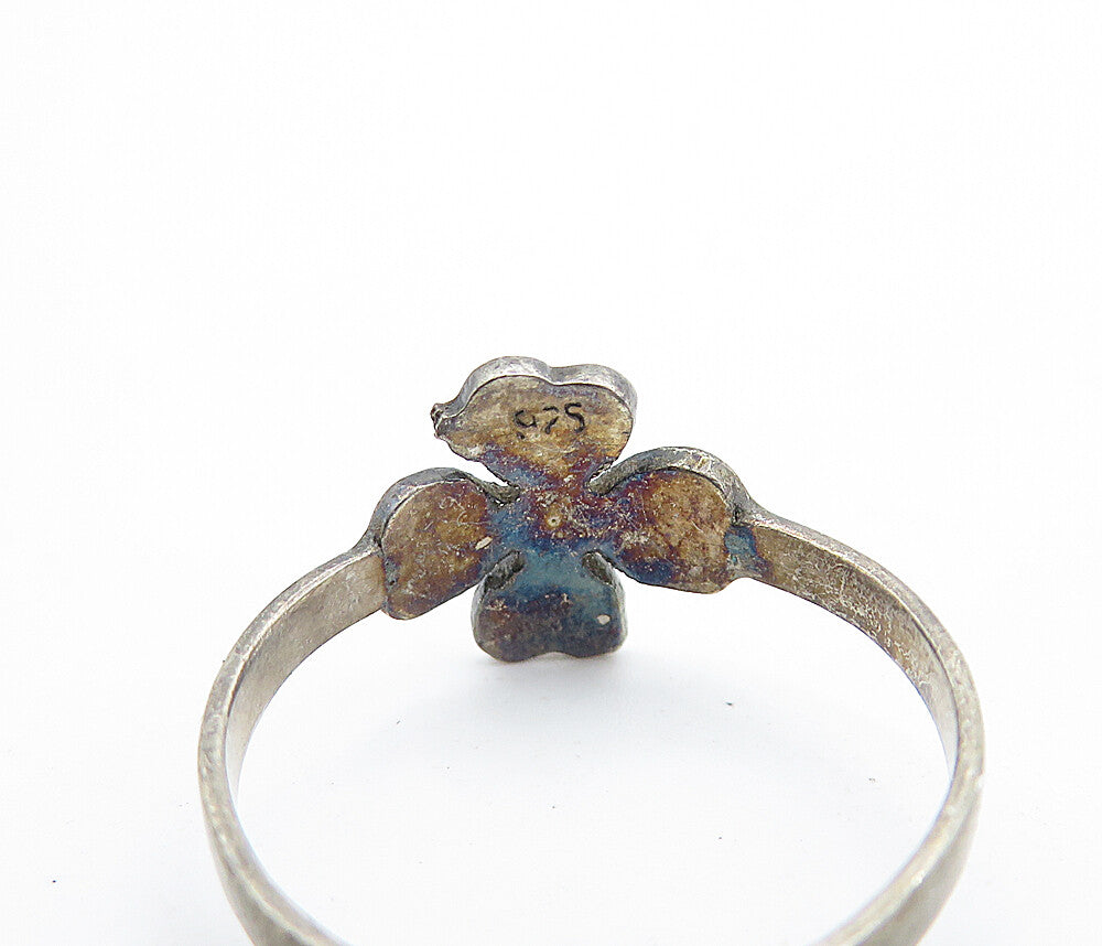 SOUTHWESTERN 925 Silver Vintage Turquoise Clover Band Ring Sz 6.5 RG5515