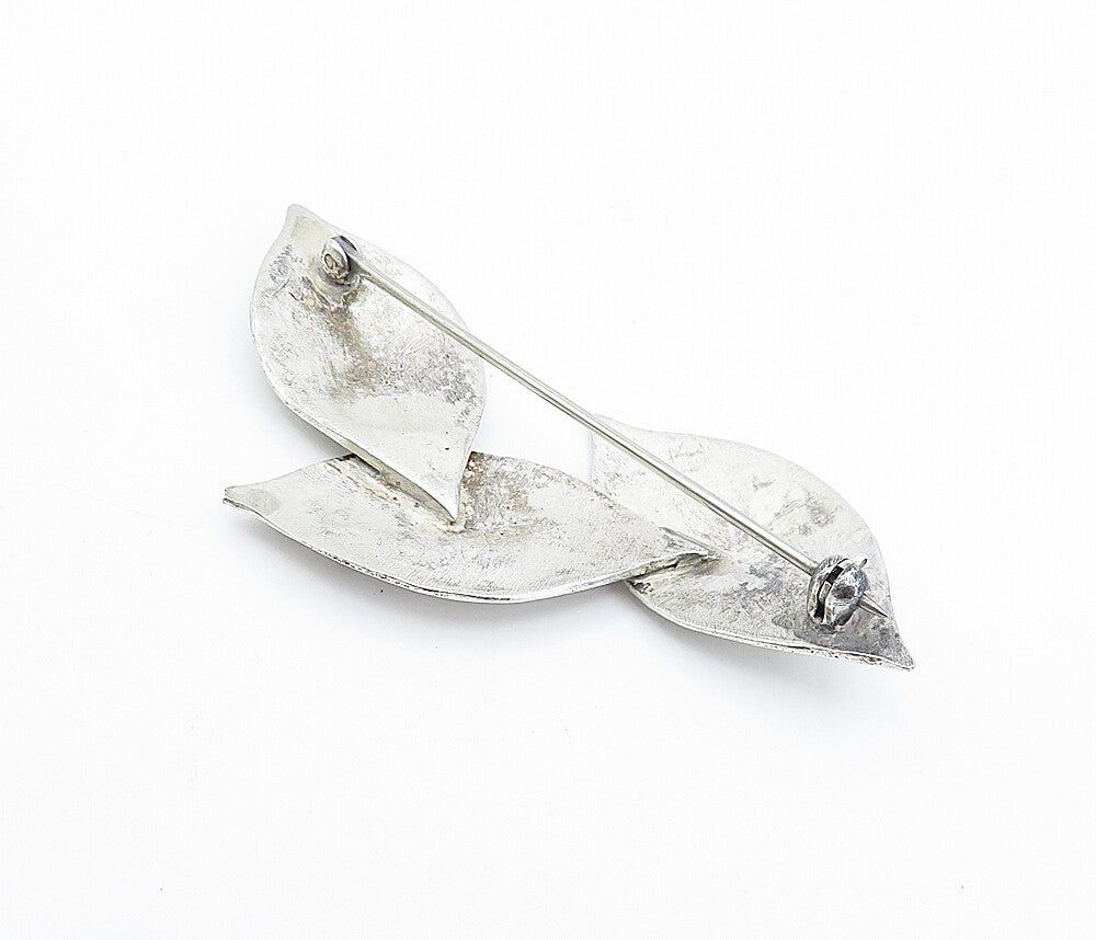 925 Sterling Silver Vintage Antique Etched Floral Leaves Brooch Pin BP1287
