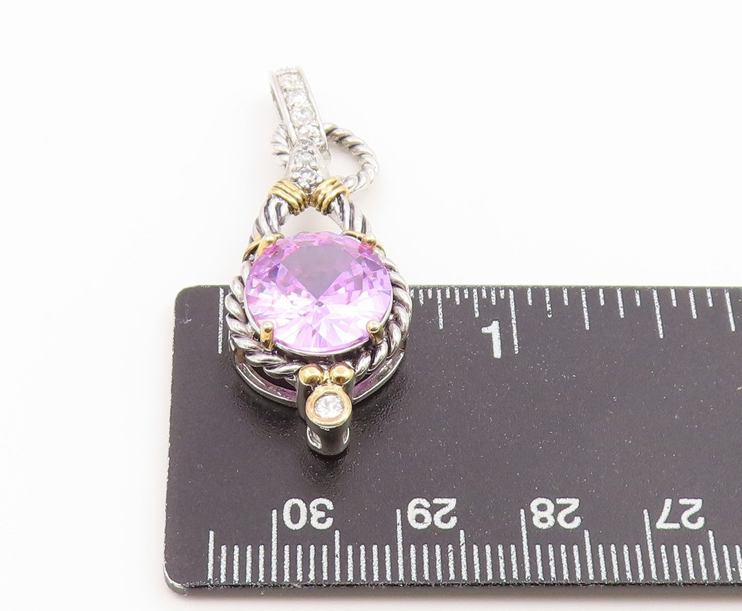 925 Sterling Silver Vintage Pendant Two Tone Amethyst Twisted Cable Drop PT26615