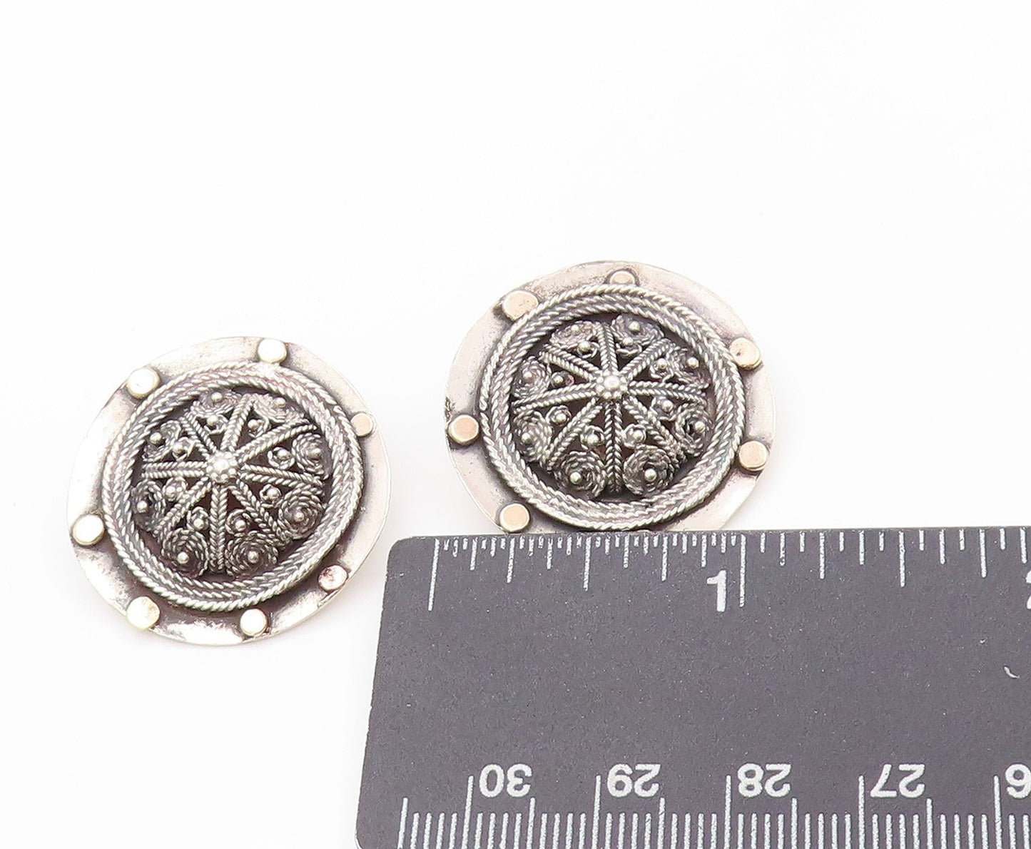 10k Gold 925 Sterling Silver Vintage Earrings Star Clip Knobbed Design EG13524