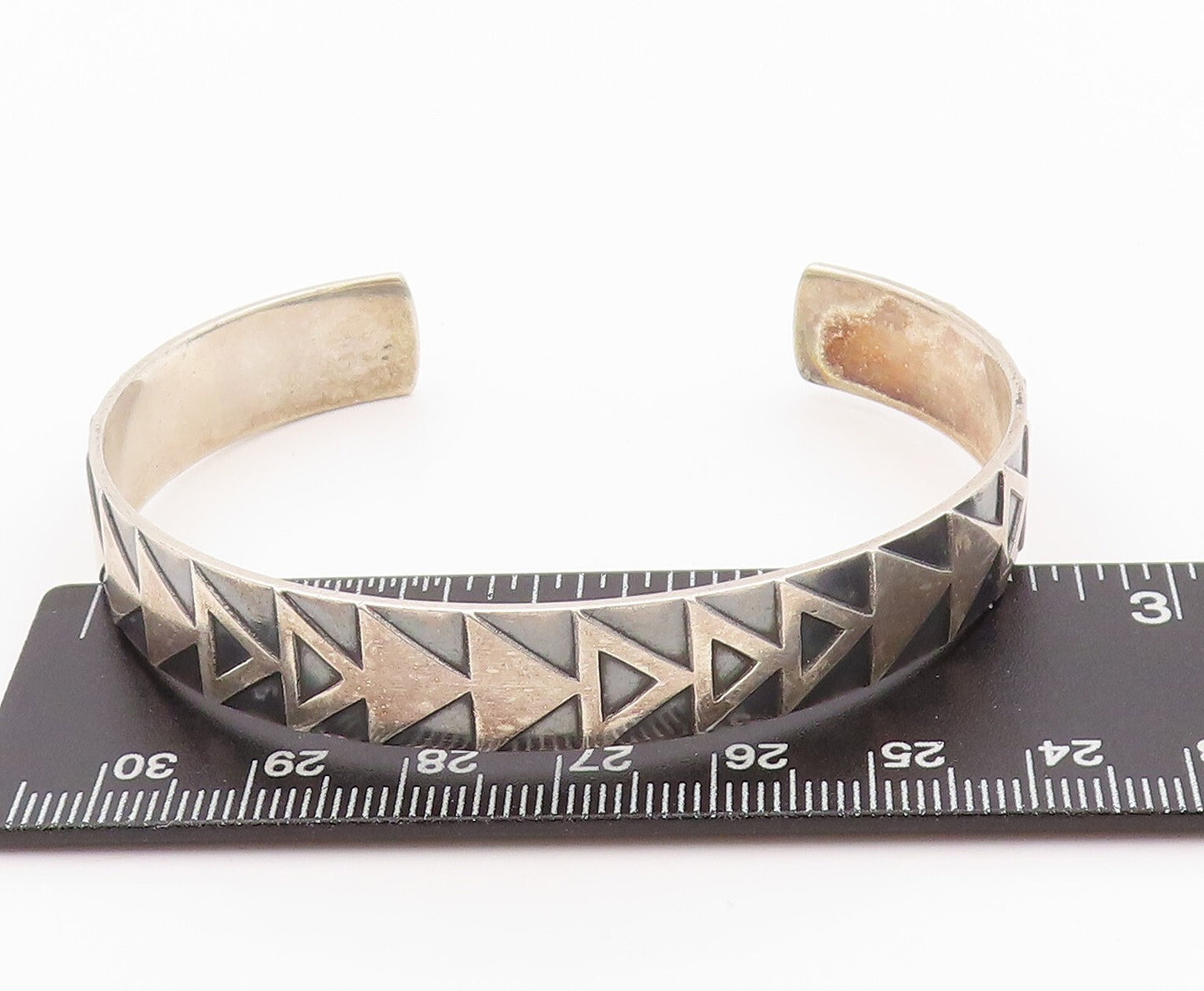 925 Sterling Silver Vintage Bracelet EAST EUROPE Antique Triangle Cuff BT11092