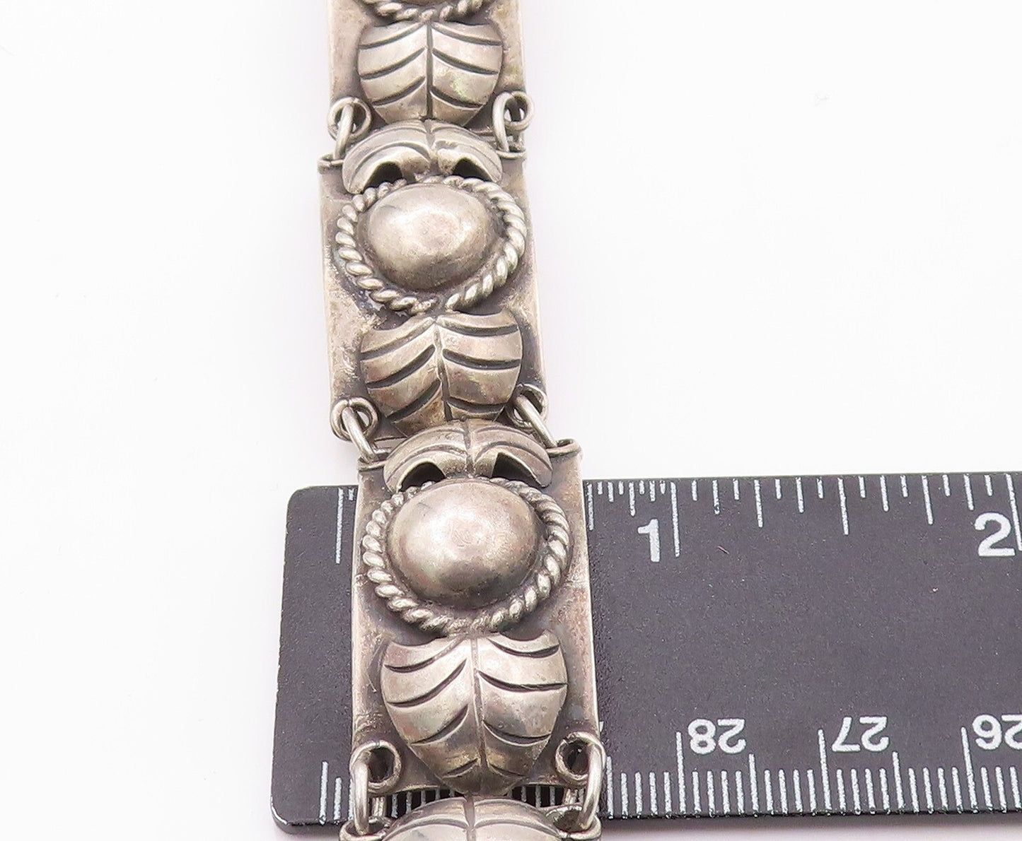 925 Sterling Silver Vintage Bracelet TAXCO Antique Floral Design Carved BT10821