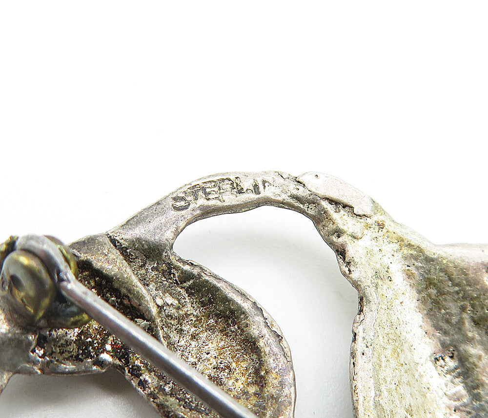 925 Sterling Silver Vintage Antique Dark Tone Floral Swirl Brooch Pin BP1628