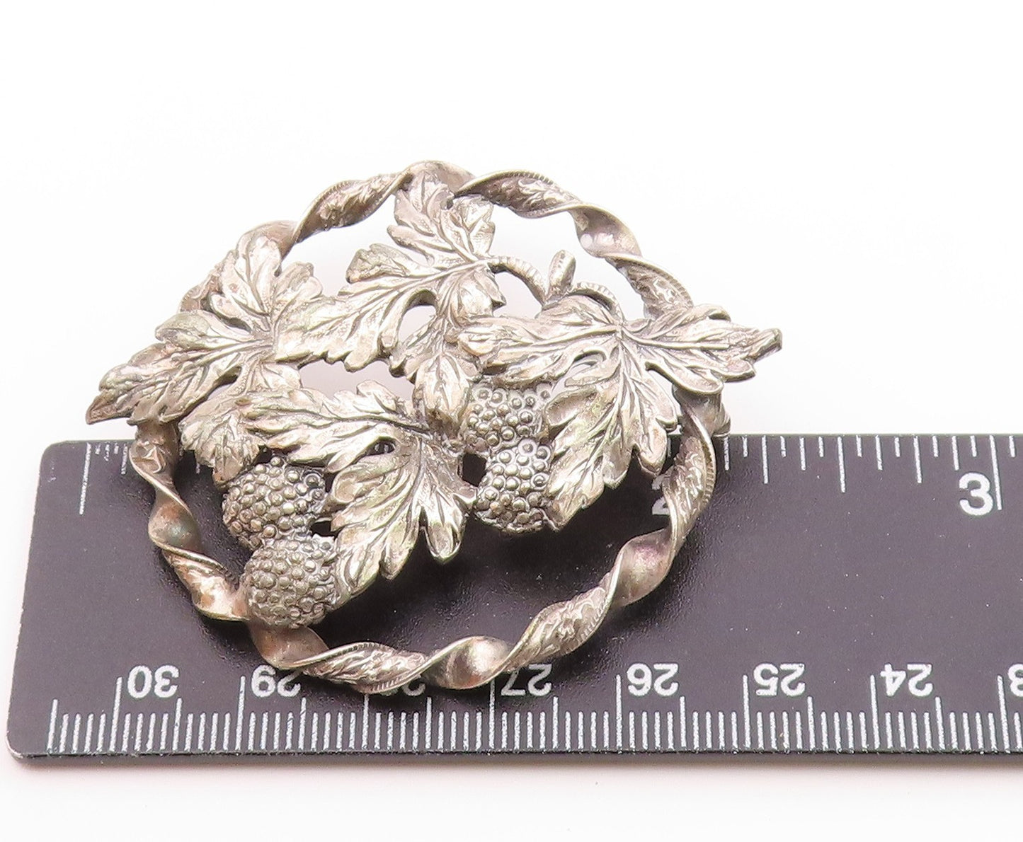925 Sterling Silver Vintage Antique Grape Vine Floral Twist Brooch Pin BP8290