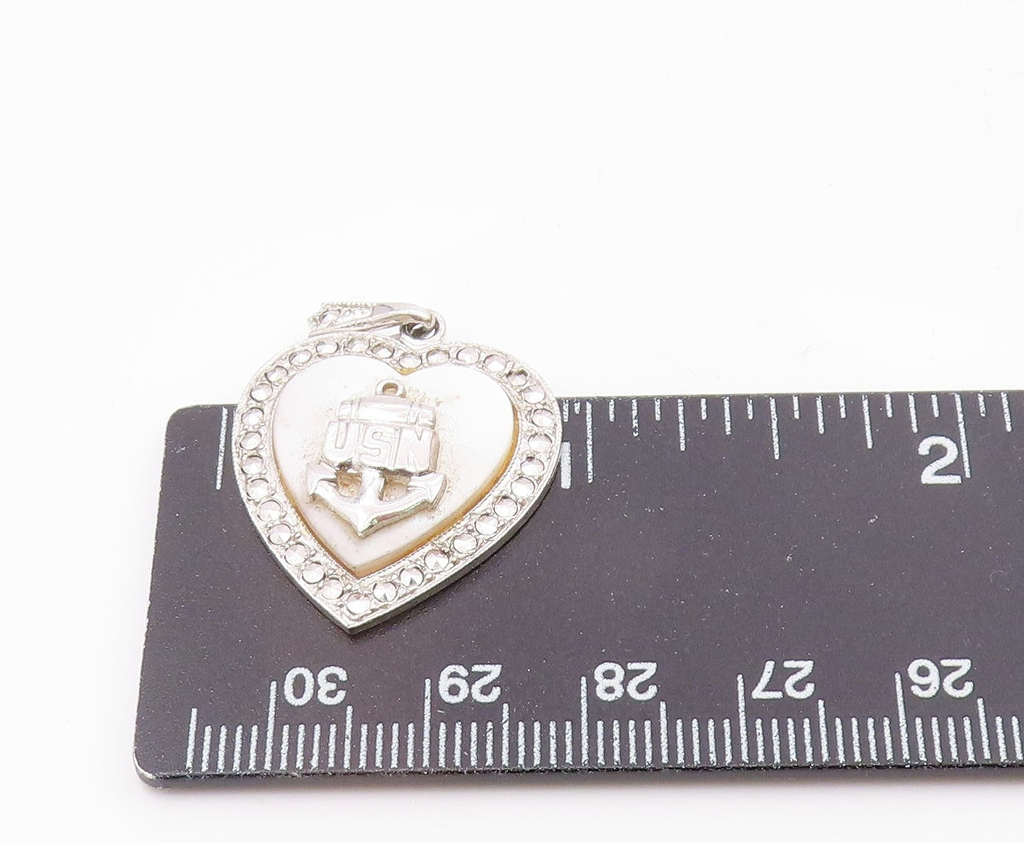 THEDA 925 Sterling Silver Vintage Mother Of Pearl US Navy Pendant PT19989