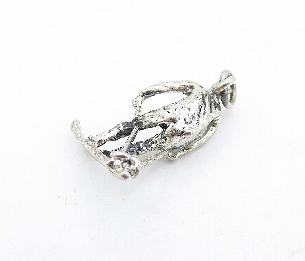 925 Sterling Silver Vintage Dark Tone Sculpted Skiing Man Pendant PT4798
