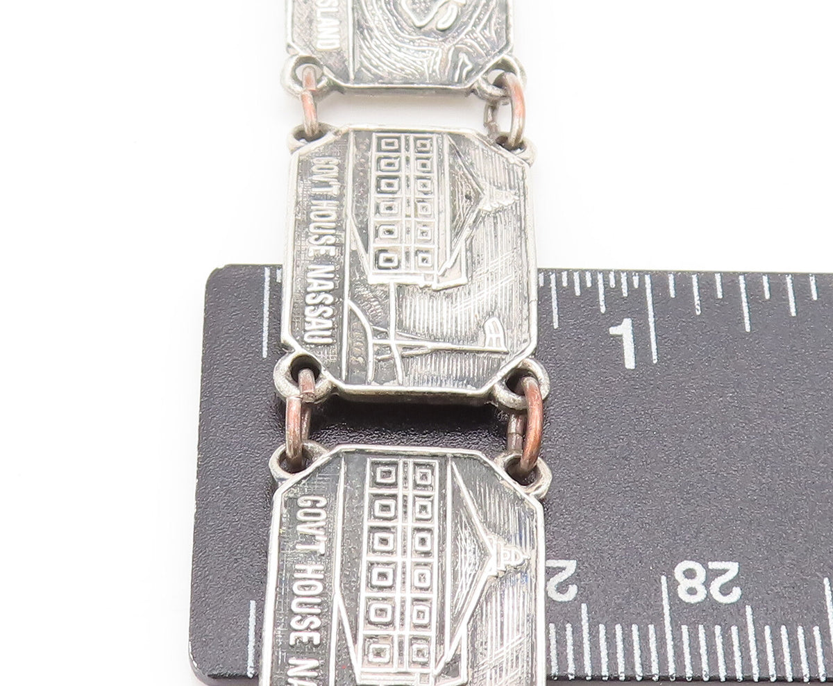 BMCO 925 Silver Vintage Nassau Carved Landscape Souvenir Bracelet BT10142