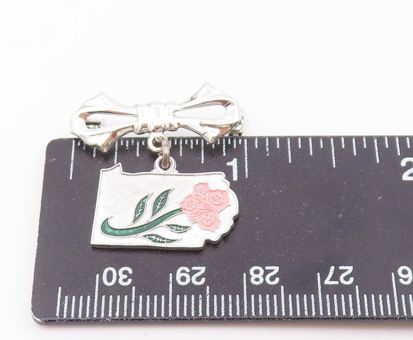 WELLS 925 Sterling Silver Vintage Shiny Enamel Flower Brooch Pin BP8711
