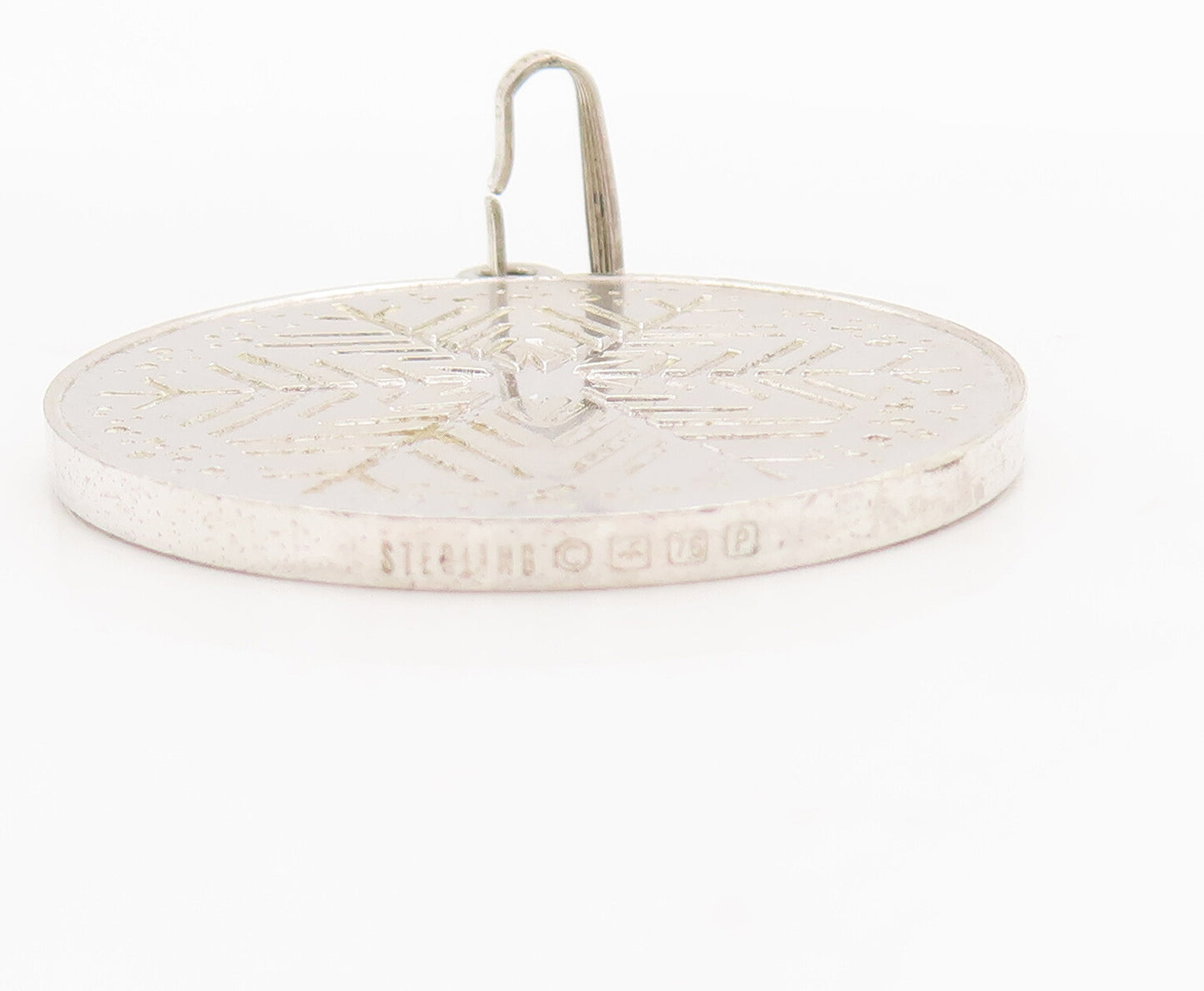 925 Sterling Silver Vintage Pendant Snow Flake Etched Christmas Coin PT23059