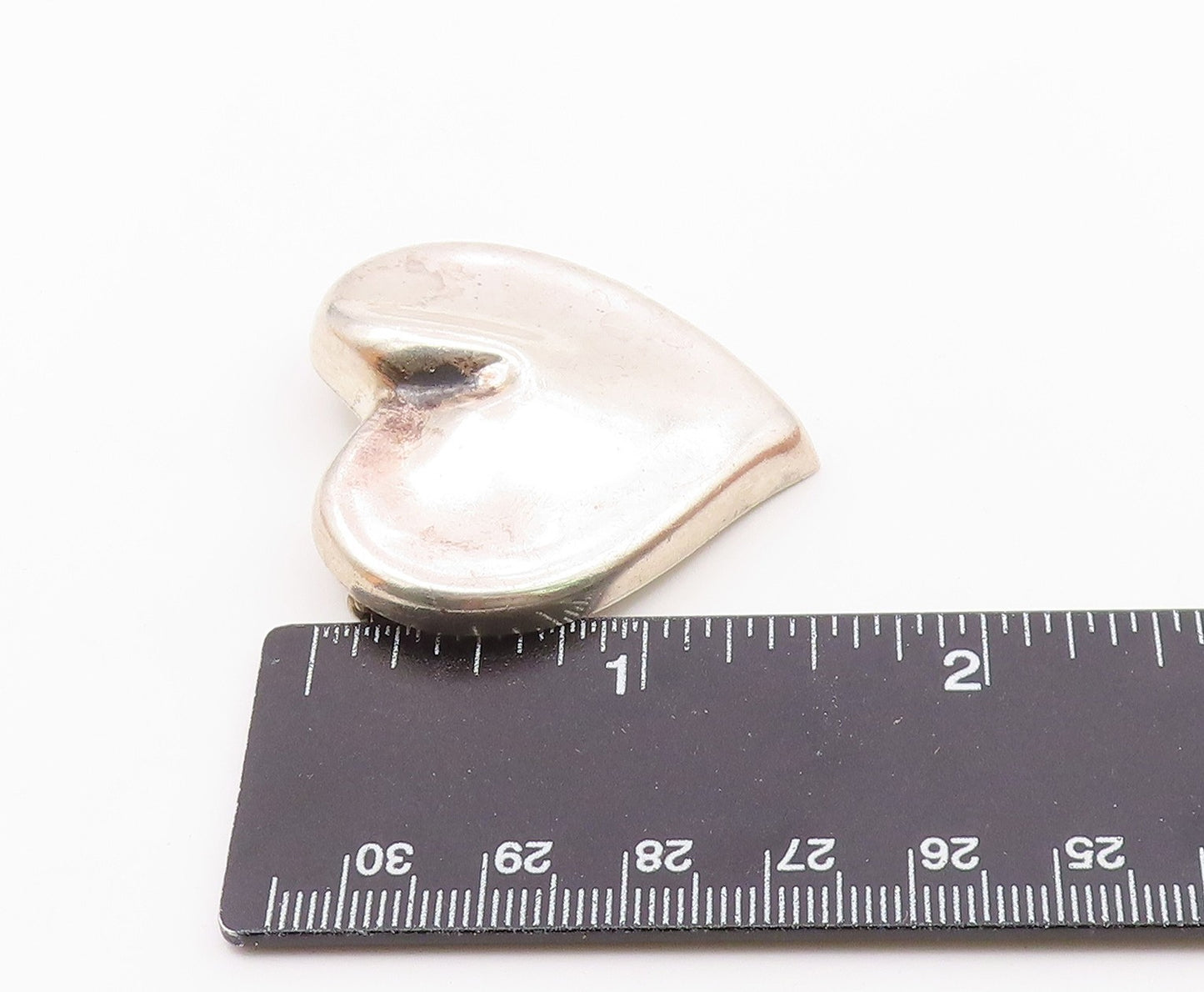 MEXICO 925 Sterling Silver Vintage Polished Love Heart Brooch Pin BP3046