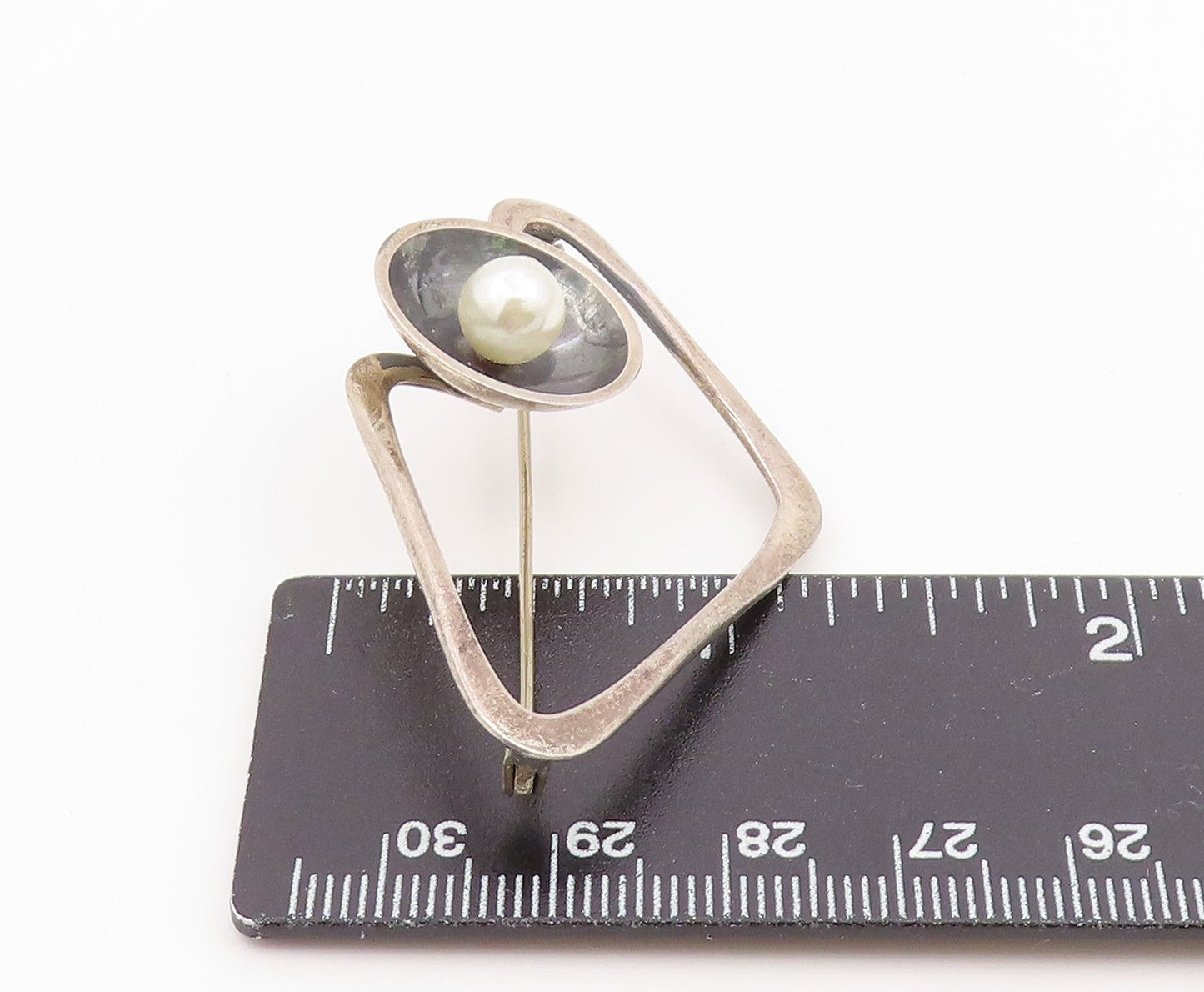 925 Sterling Silver Vintage Brooch Pin DELFINO MEXICO Pearl Orbit BP12587