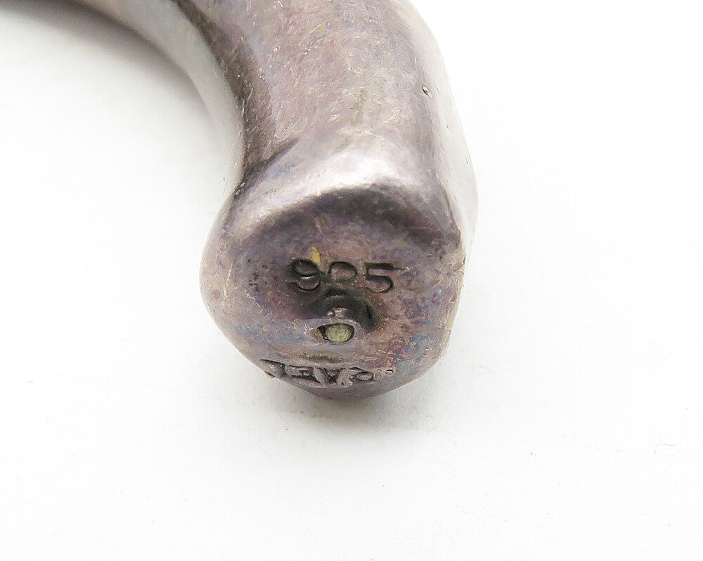 ISRAEL 925 Silver Vintage Dark Tone Hollow Hammered JHoop Earrings EG5755