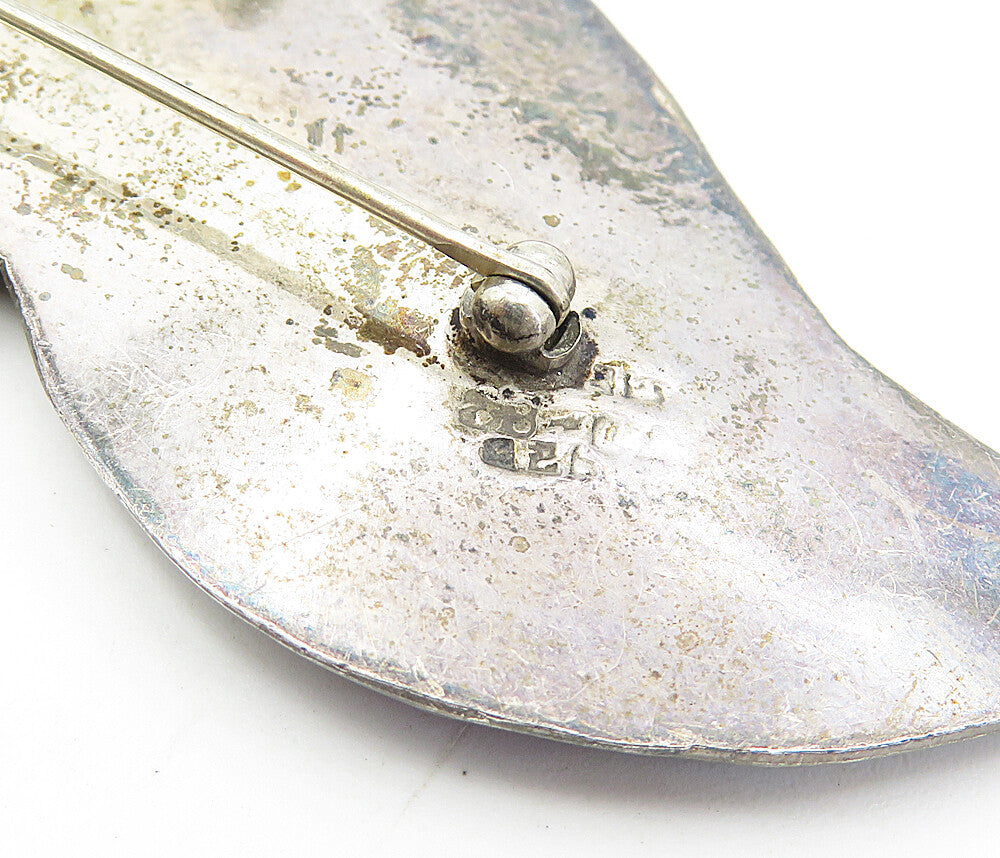 MEXICO 925 Sterling Silver Vintage Oxidized Swirl Design Brooch Pin BP3156