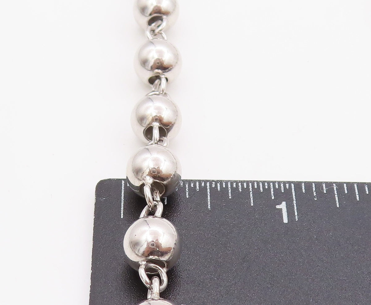 925 Sterling Silver Vintage Necklace Geometric Sphere Beaded Link Chain NE4670