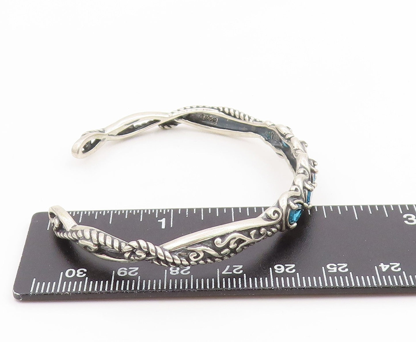 925 Sterling Silver Vintage Bracelet CAROLYN POLLACK Blue Topaz Cuff BT11765