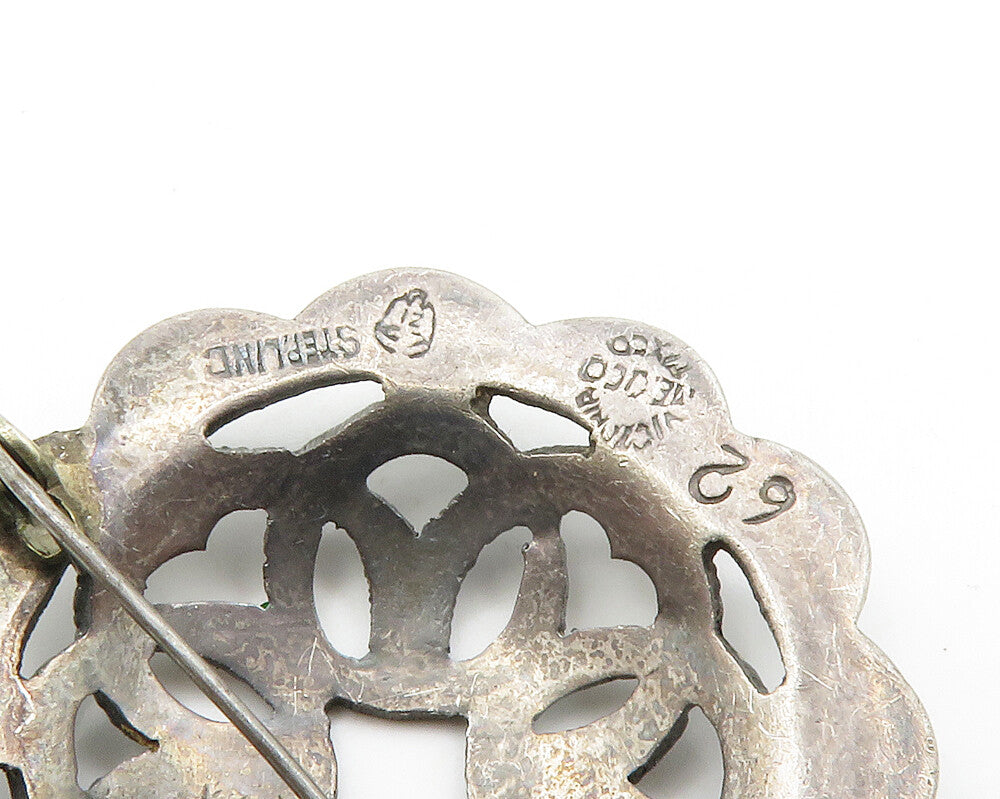 MEXICO 925 Sterling Silver Vintage Dark Tone Cutout Dome Brooch Pin BP5684