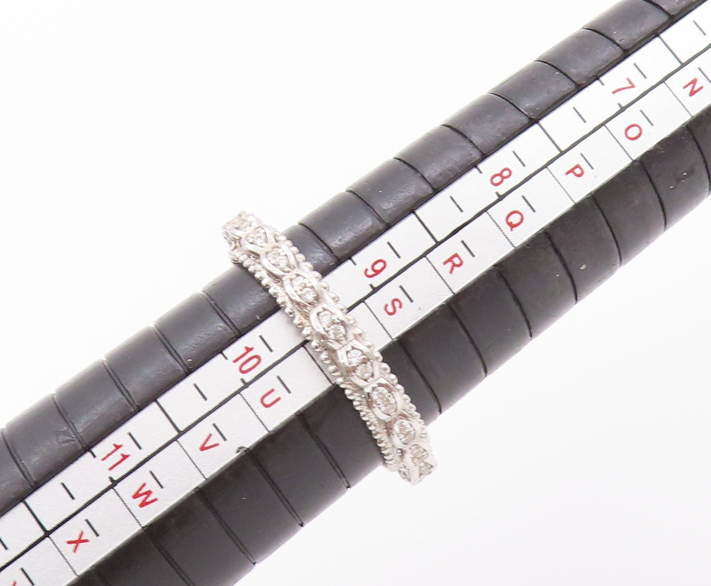 925 Sterling Silver Vintage Ring CZ Inlay Wedding Ring Sz 9.5 RG32645