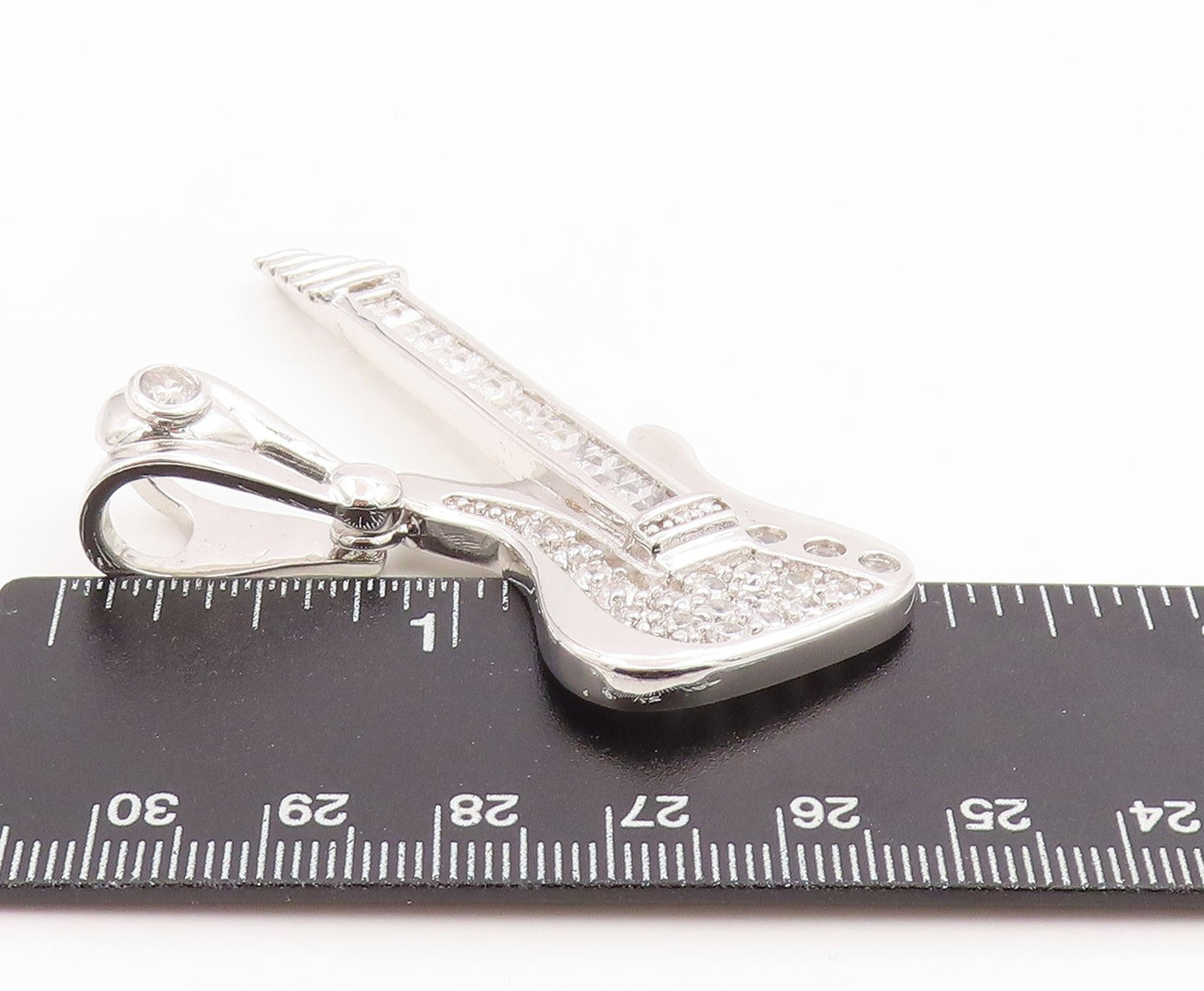 925 Sterling Silver Vintage Pendant CZ Modernist Musical Electric Guitar PT26093