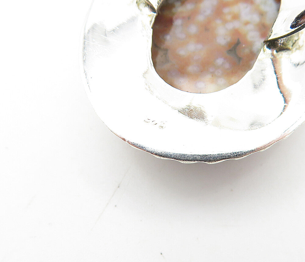 925 Sterling Silver Jasper Shiny Swirl Border Cocktail Ring Sz 9 RG7997