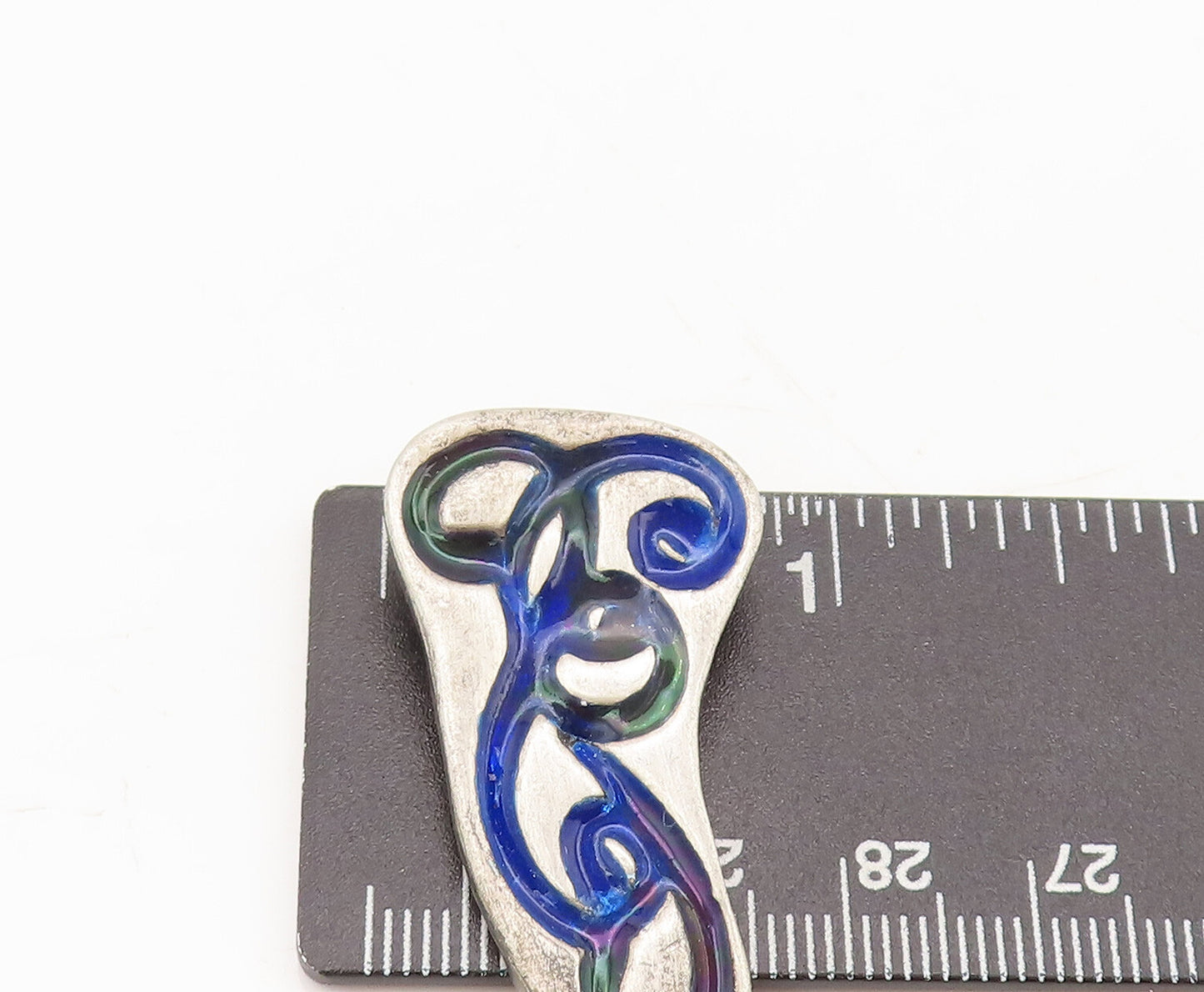 925 Sterling Silver Vintage Pendant Designer Swirly Enamel Etched PT22399