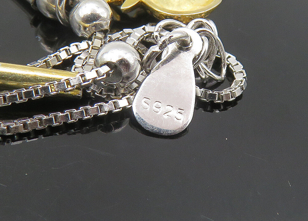 925 Sterling Silver Vintage Shiny Two Tone Charmed Chain Bracelet BT8750