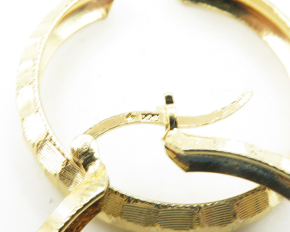 925 Sterling Silver Shiny Hammered Gold Plated Round Hoop Earrings EG9490