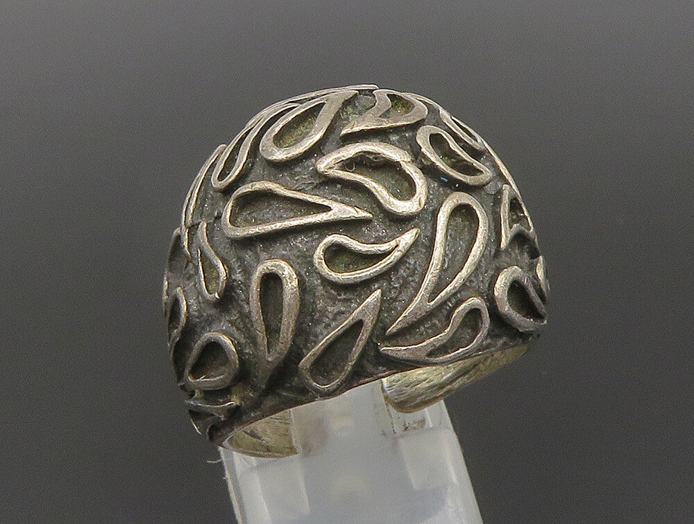 925 Sterling Silver Vintage Scattered Teardrop Pattern Dome Ring Sz 10 RG24425