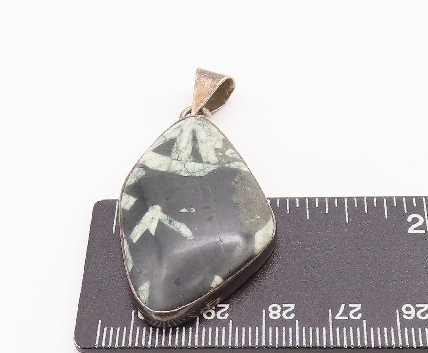 925 Sterling Silver Vintage Pendant Large Chinese Writing Stone PT23298