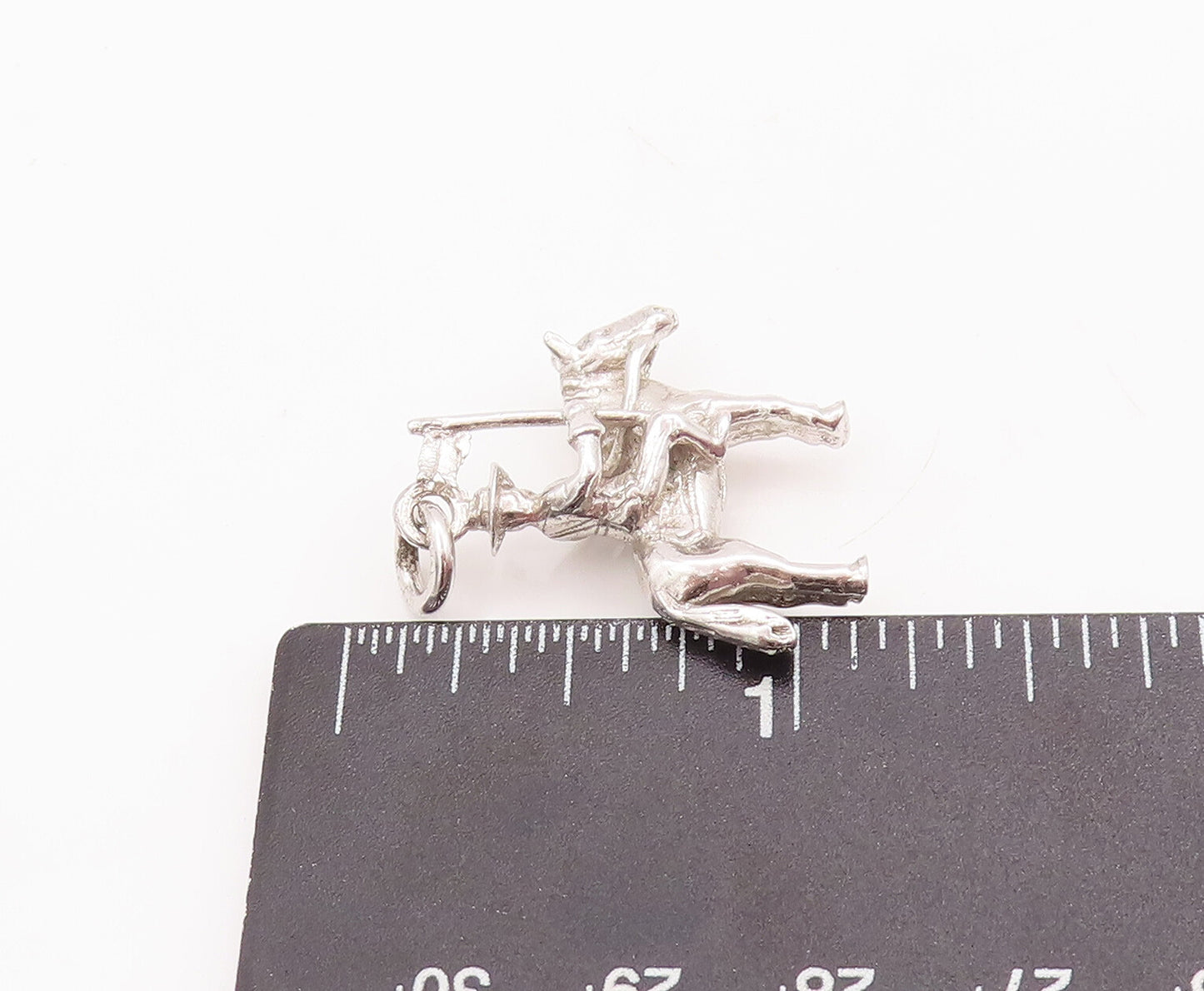 925 Sterling Silver Vintage Pendant 3D Carved Soldier With Flag On Horse PT23047