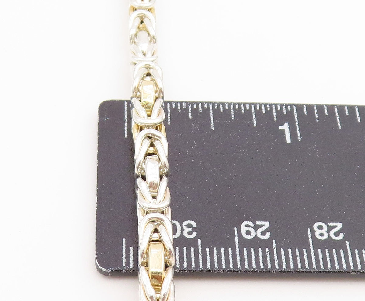 925 Sterling Silver Vintage Necklace Modernist Two Tone Byzantine Link NE4884