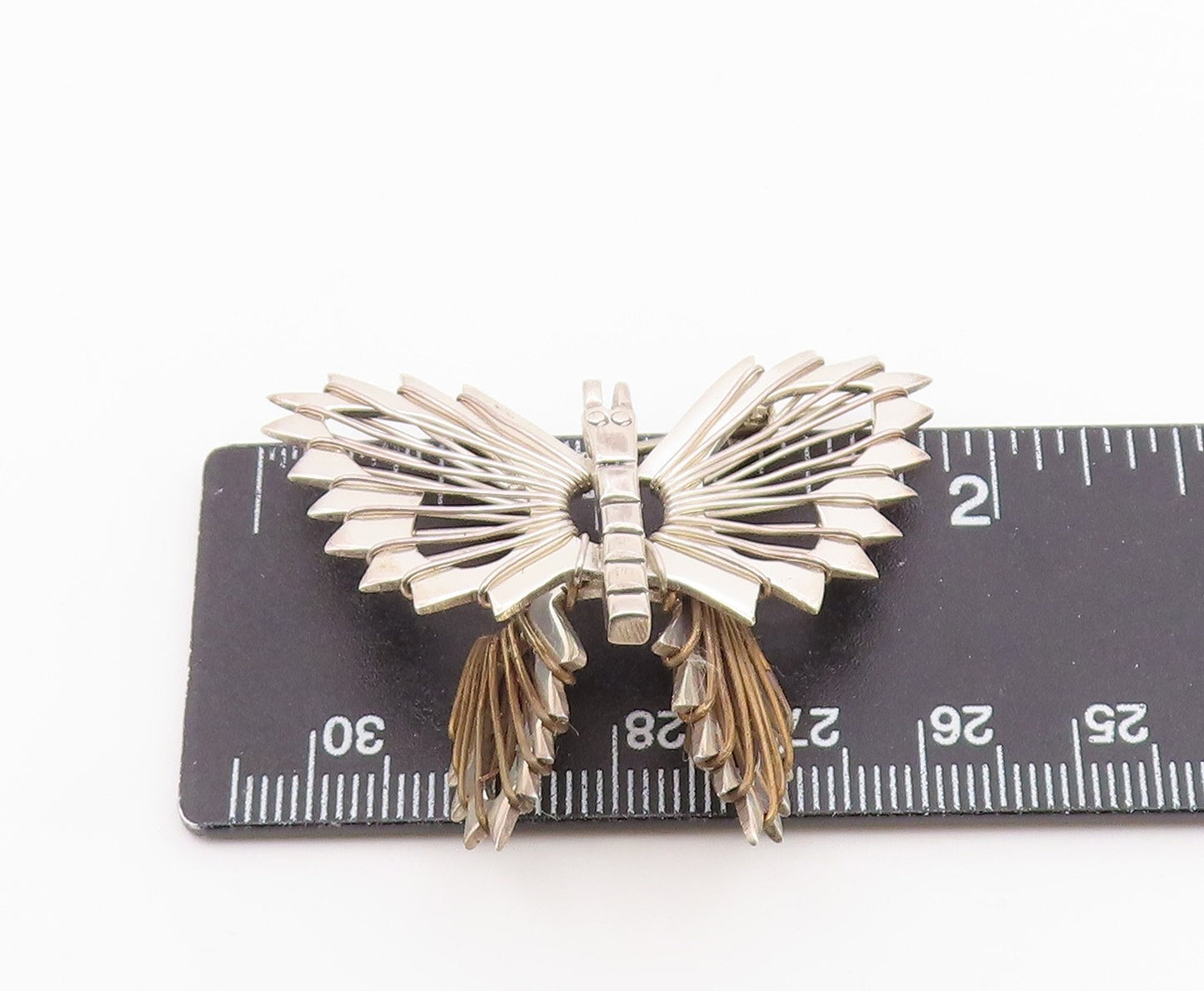 MEXICO 925 Sterling Silver Vintage Shiny 2 Tone Butterfly Brooch Pin BP8249