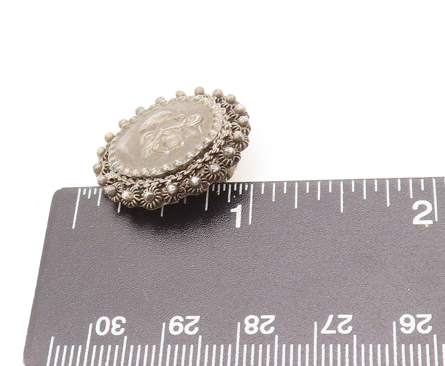 925 Sterling Silver Vintage Carved Female Face Beaded Round Earrings EG12556
