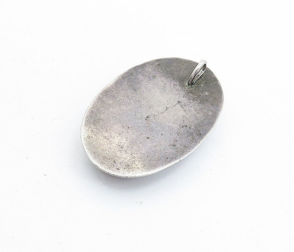 925 Sterling Silver Vintage Minimalist Abalone Shell Oval Pendant PT4606