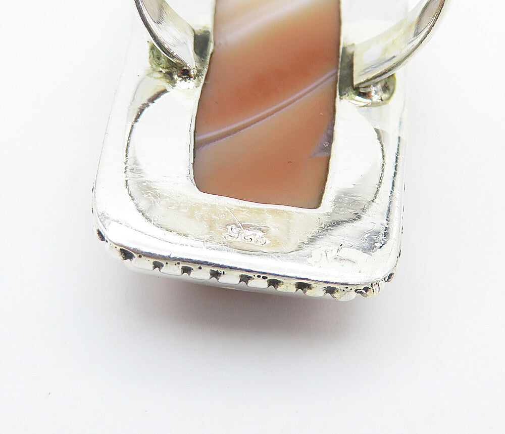 925 Sterling Silver Orange Agate Fluted Square Cocktail Ring Sz 6 RG8344