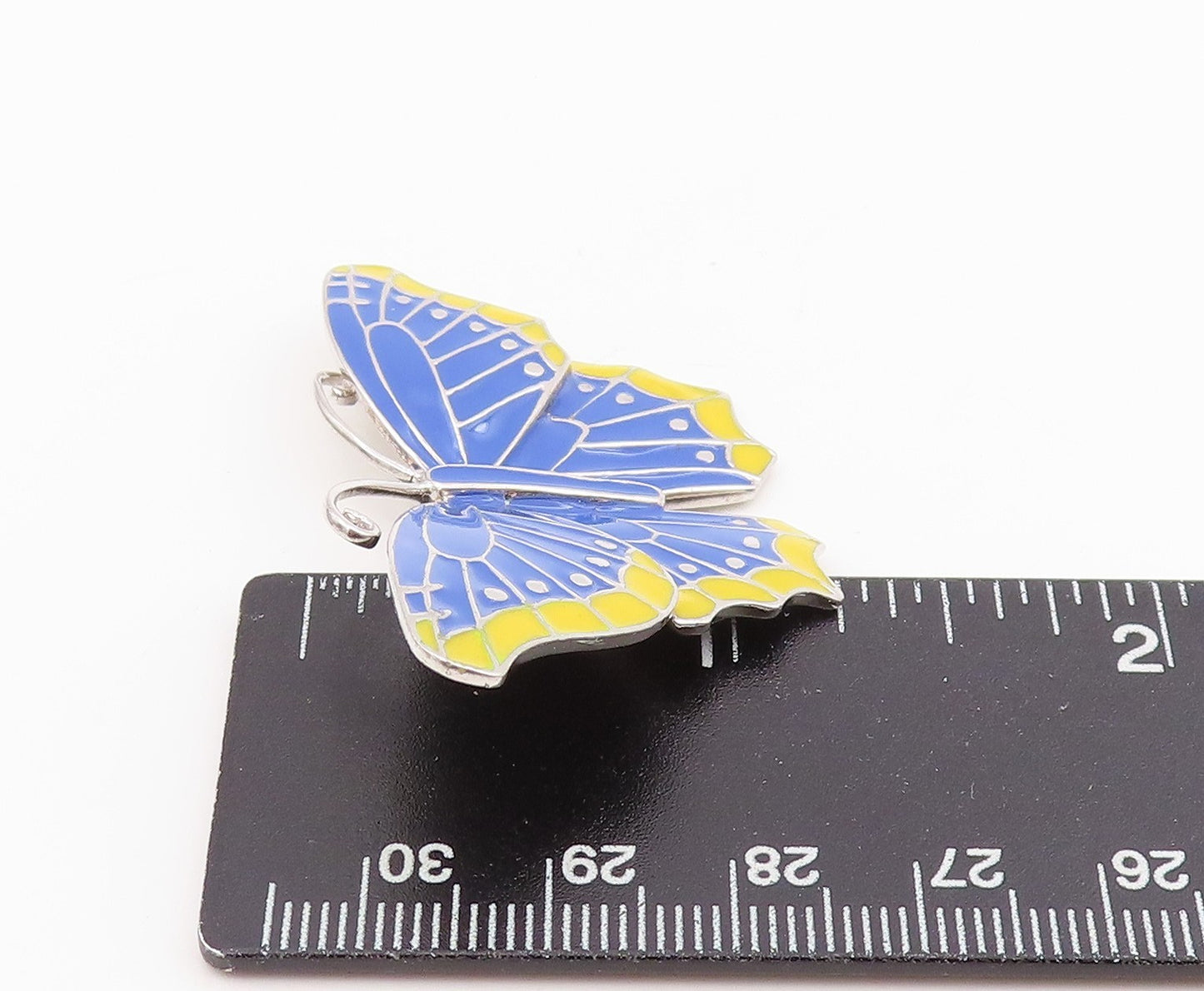 925 Sterling Silver Vintage Pendant Elegant Enameled Butterfly Charm PT25660