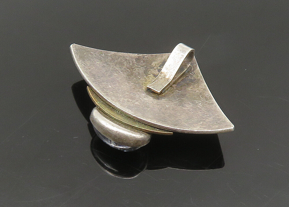 925 Silver & 14K GOLD Vintage Cabochon Cut Stone Two Tone Pendant PT18640