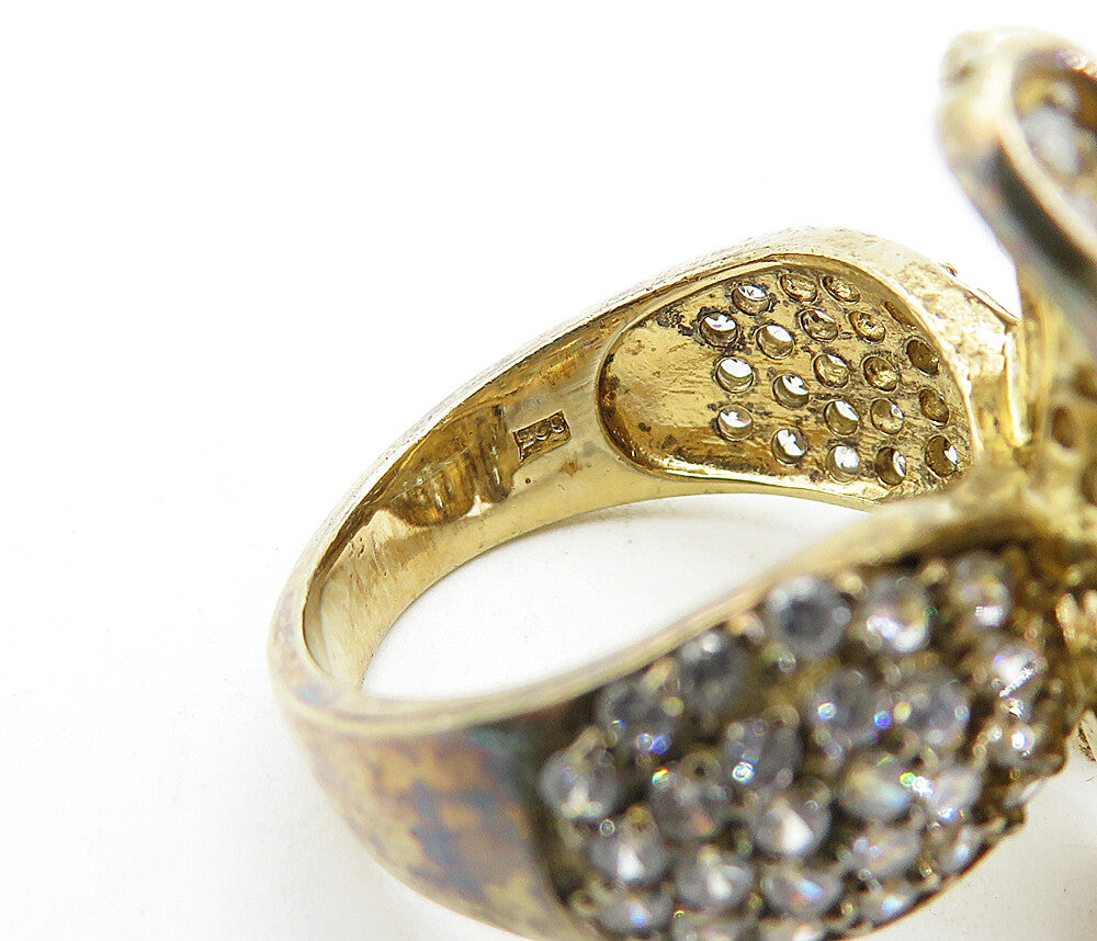 925 Sterling Silver Vintage Cubic Zirconia Floral Cocktail Ring Sz 7 RG5185