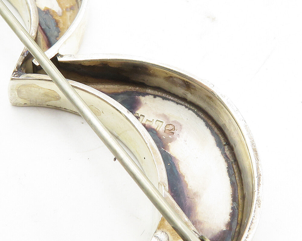 MEXICO 925 Sterling Silver Vintage Shiny Open Love Heart Brooch Pin BP3614