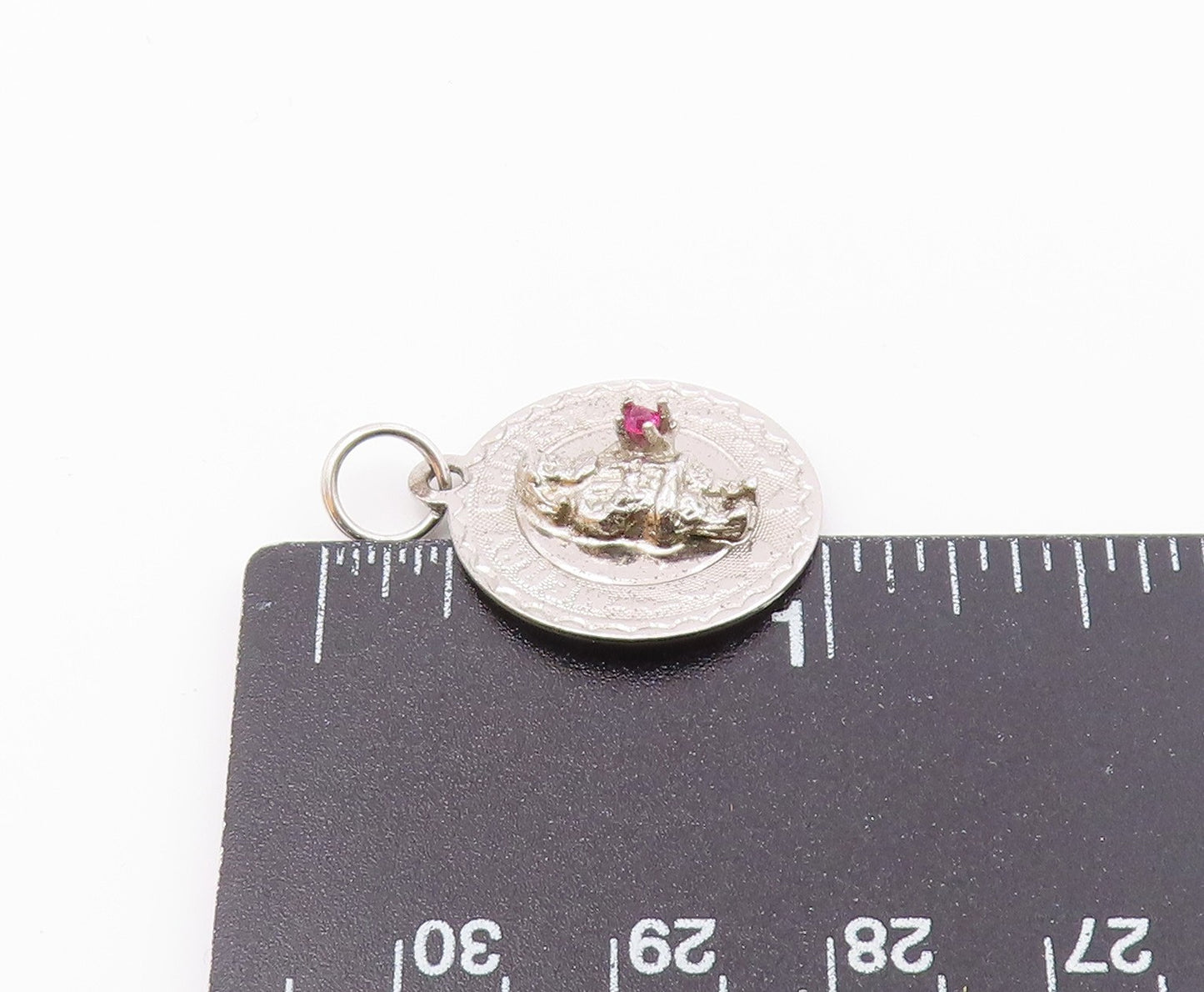 925 Sterling Silver Vintage Pink Topaz Merry Christmas Pendant PT18908