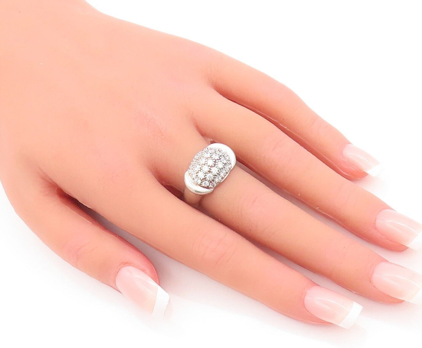 925 Sterling Silver Vintage Ring Minimalist CZ Beaded Bulged Neck Sz 7 RG28409