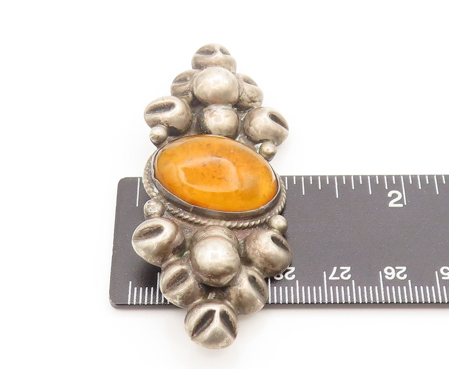 TAXCO 925 Sterling Silver Vintage Antique Citrine Beaded Brooch Pin BP10393