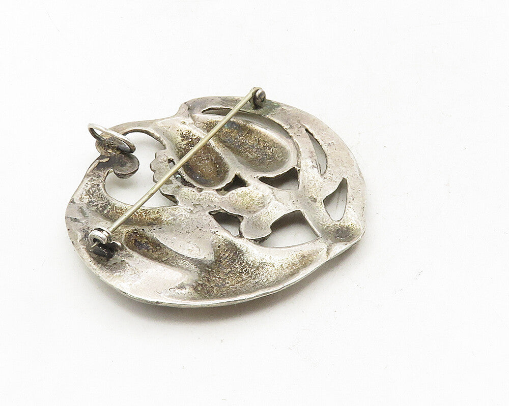 925 Sterling Silver Vintage Antique Flower Swirl Round Brooch Pin BP3889