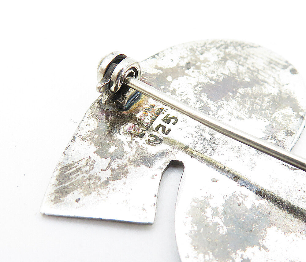 MEXICO 925 Sterling Silver Vintage Happy Children S Initial Brooch Pin BP2630