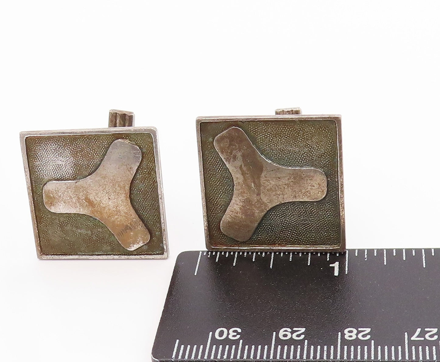 925 Sterling Silver Vintage Cuff Links With Abstract Fan Design Carved TR3943