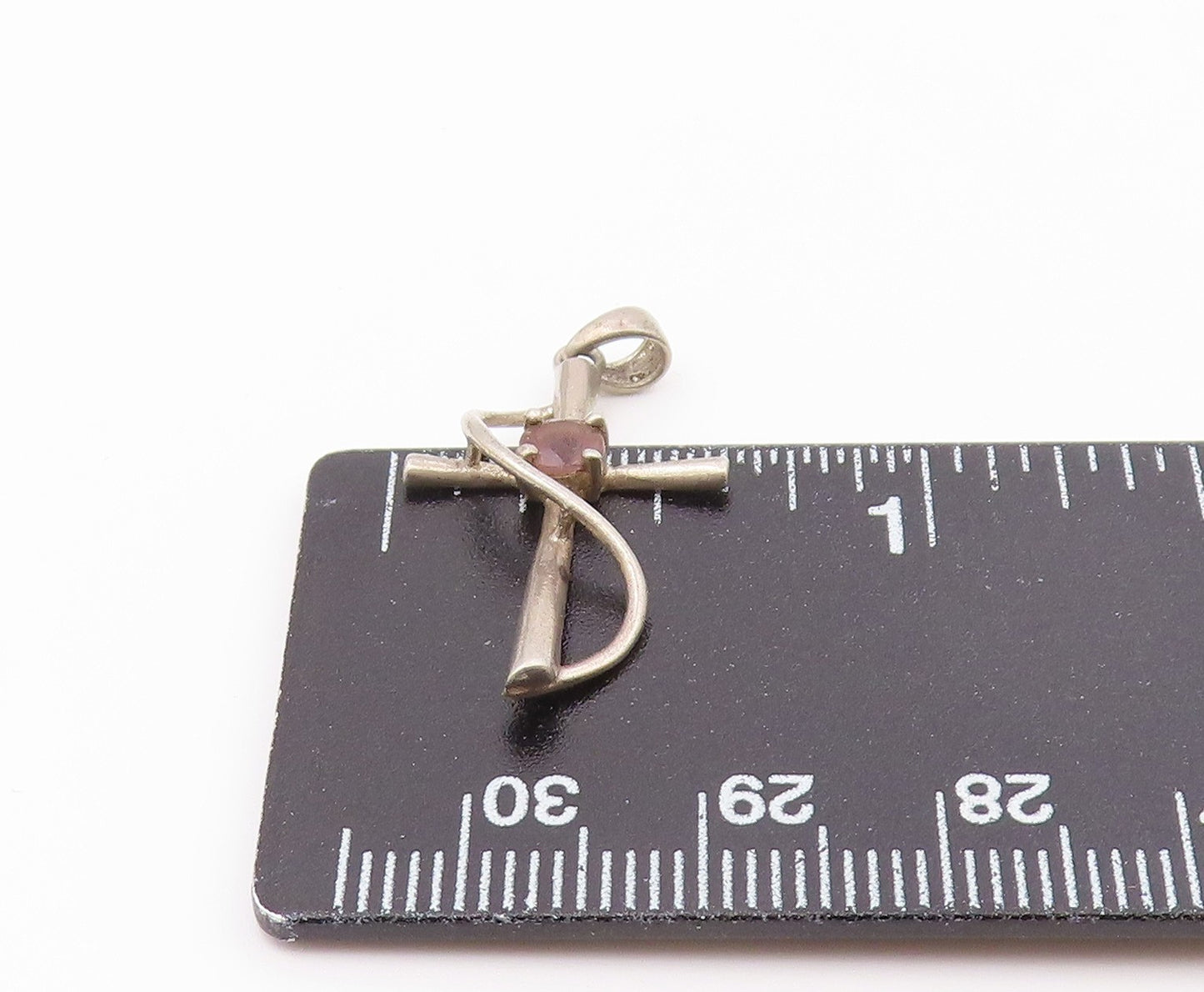 925 Sterling Silver Vintage Amethyst Religious Cross Petite Pendant PT17990