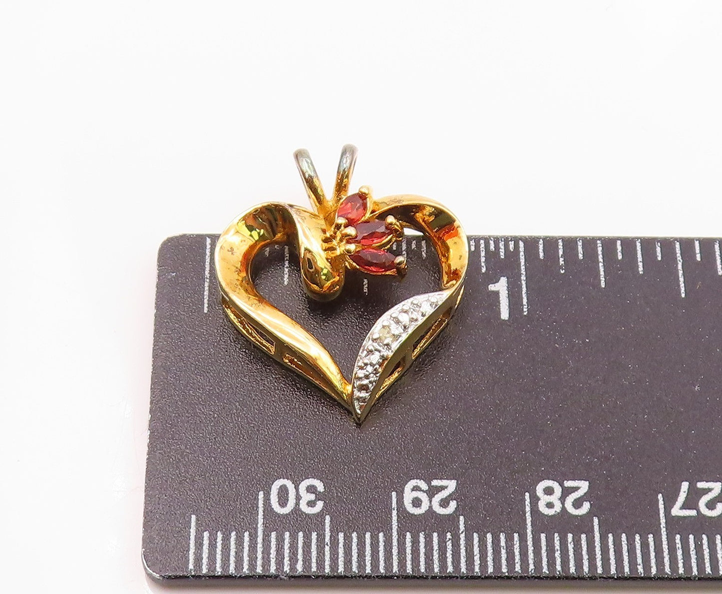 925 Sterling Silver Vintage Genuine Diamond & Garnet Heart Pendant PT16803