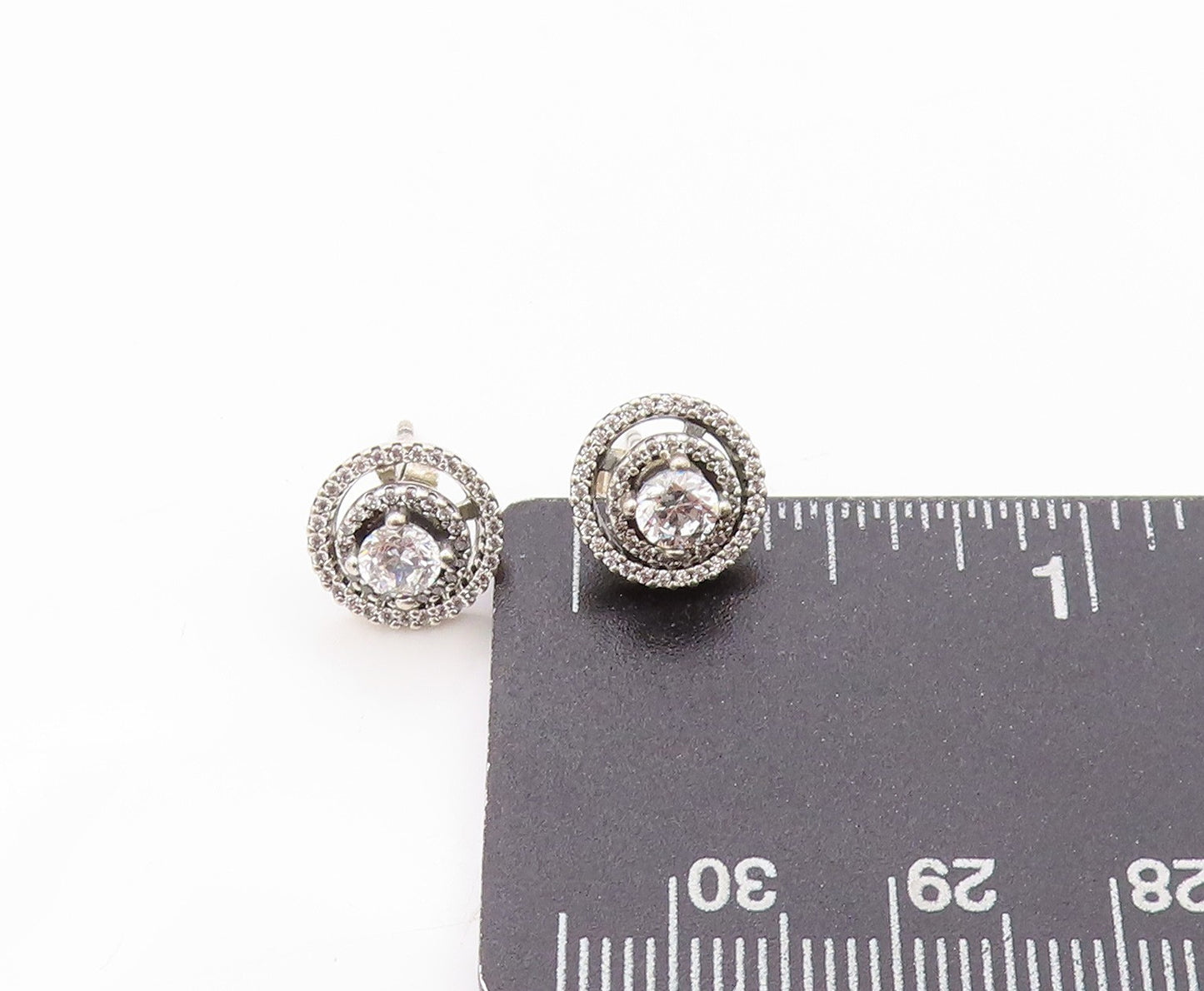 925 Sterling Silver Vintage Earrings PANDORA Topaz Halo Rings Studs EG13534