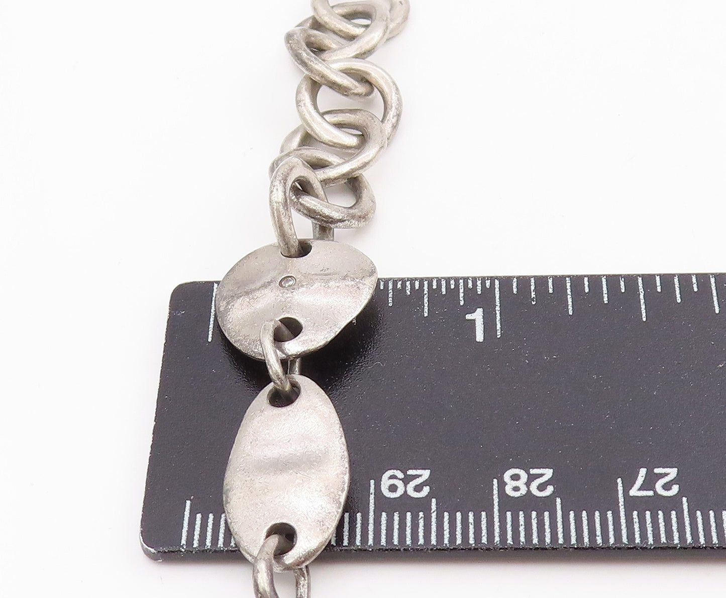 925 Sterling Silver Vintage Bracelet Real Diamonds Modernist Disc Link BT11706